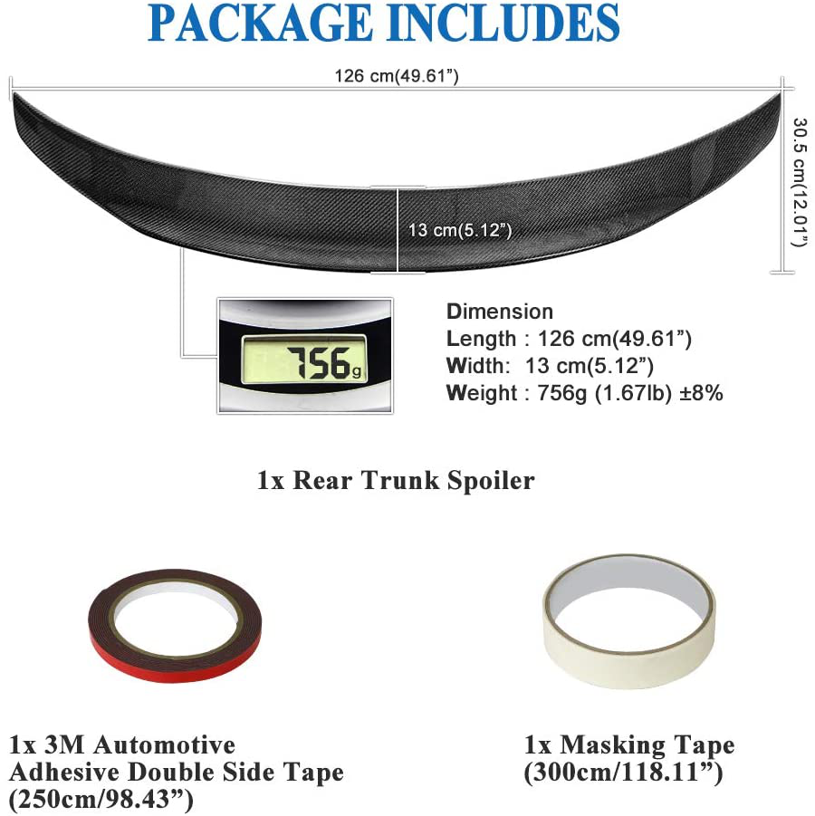 AeroBon Real Carbon Fiber Trunk Spoiler Wing Compatible with 2014-21 Infiniti Q50 Q50S Sedan (H+ Style)