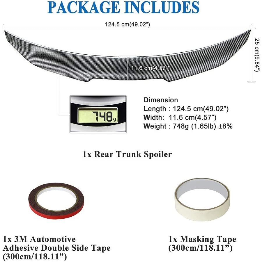 AeroBon Real Carbon Fiber Trunk Spoiler Compatible with 2006-2015 Infiniti G35, G37, G25, Q40 4-Door Sedan