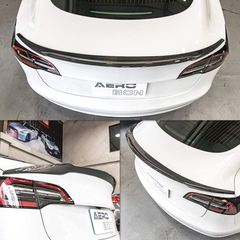 AeroBon Real Carbon Fiber Trunk Spoiler Wing Compatible with 2017-21 Tesla Model 3 (Rev Type)