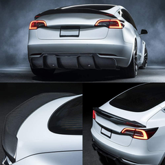 AeroBon Carbon Fiber Rear Spoiler Wing Compatible with 2017-21 Tesla Model 3 Sedan, Big-Type