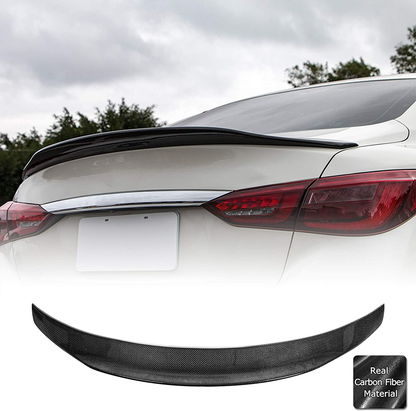 AeroBon Real Carbon Fiber Trunk Spoiler Wing Compatible with 2014-21 Infiniti Q50 Q50S Sedan (H+ Style)