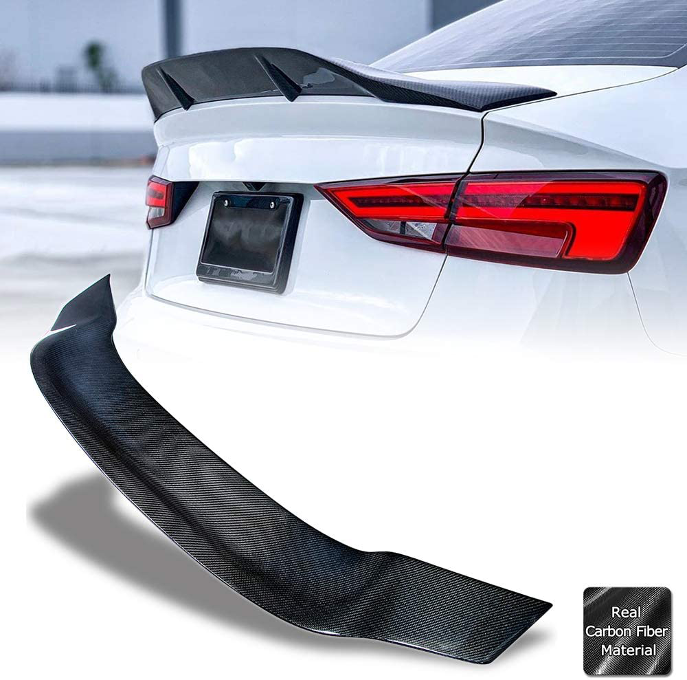 AeroBon Real Carbon Fiber Trunk Spoiler Compatible with 2013-20 Audi A3/ S3/ RS3 MK3 (8V) Sedan (R Style)