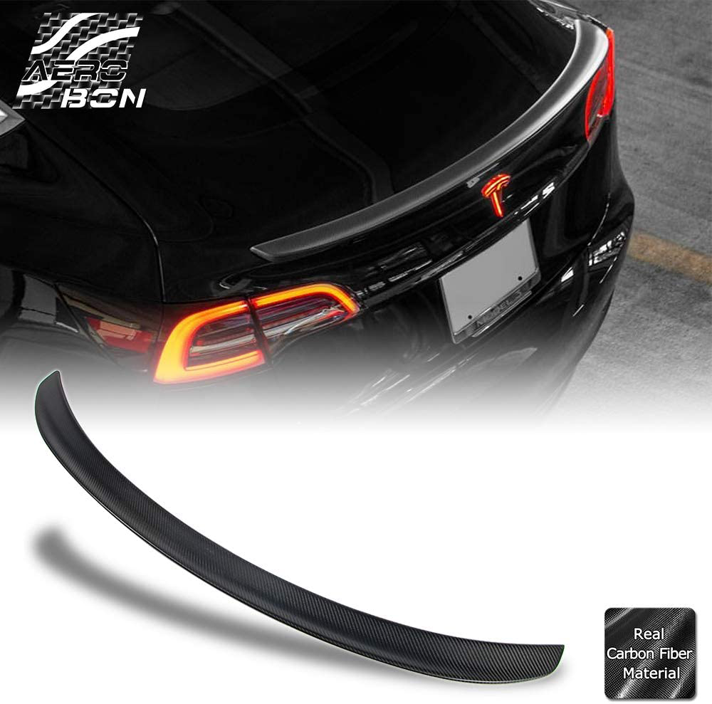 AeroBon Real Carbon Fiber Trunk Spoiler Wing Compatible with 2017-21 Tesla Model 3 (Matte, OE Type)