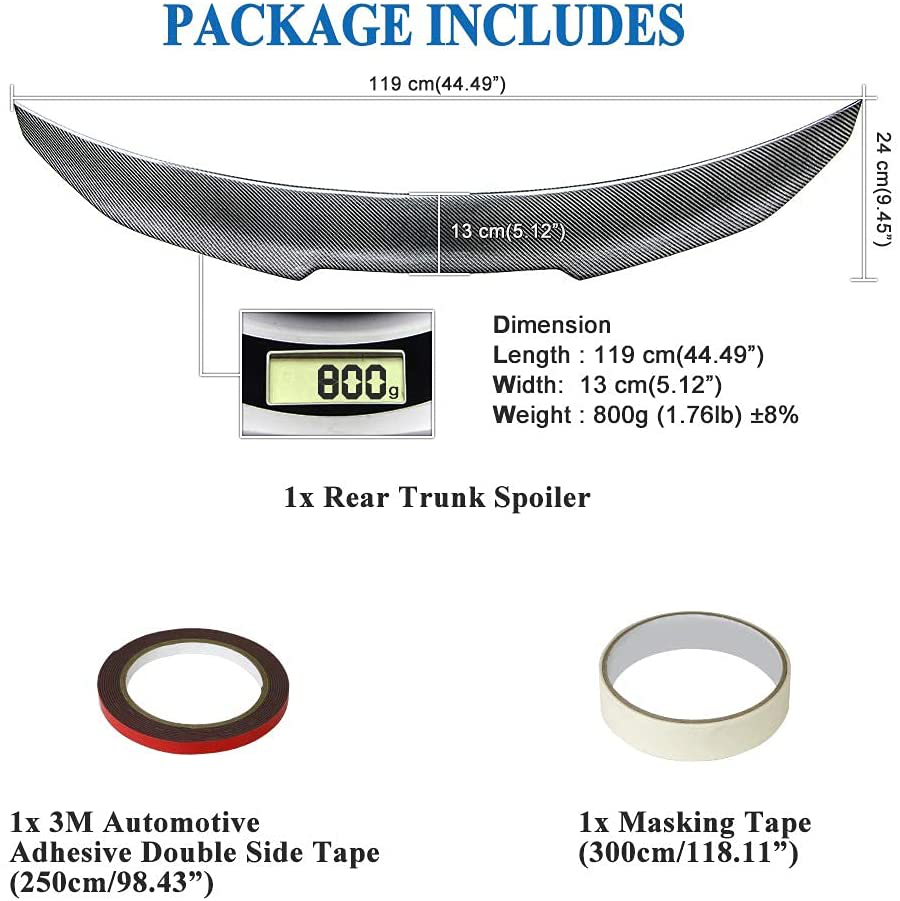 AeroBon Real Carbon Fiber Trunk Spoiler Compatible with 2005-13 BMW E92 3-Series Coupe and E92 M3 (H Style)