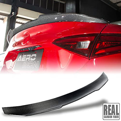 AeroBon Real Carbon Fiber Trunk Spoiler Compatible with 2017-2024 Alfa Romeo Giulia Sedan Spoiler (H Style)
